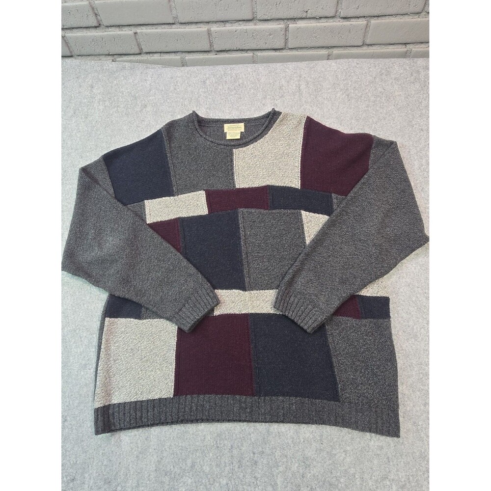 Vintage St Johns Bay Patchwork Sweater Mens XL Colorblock Grandpa 90s Knit USA